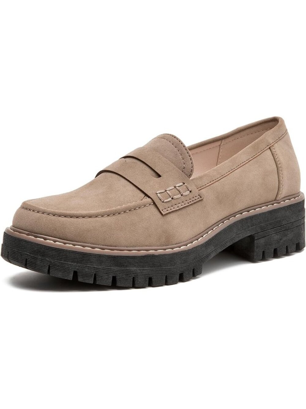 Women's Khaki Loafers Shoes Platform Chunky Penny Loafer Lug Sole Comfortable - Picture 1 of 6